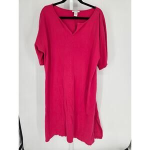 Joan Vass Women's Pink Cotton Half-Sleeve V-Neck Tunic Dress Size 3